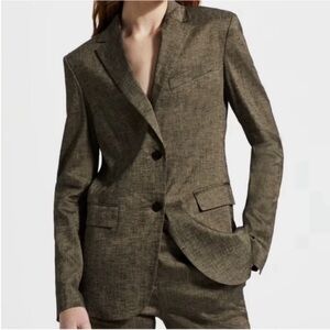 Theory Classic Tailored Blazer Designer Textured Suit Jacket Linen Brown Size 8